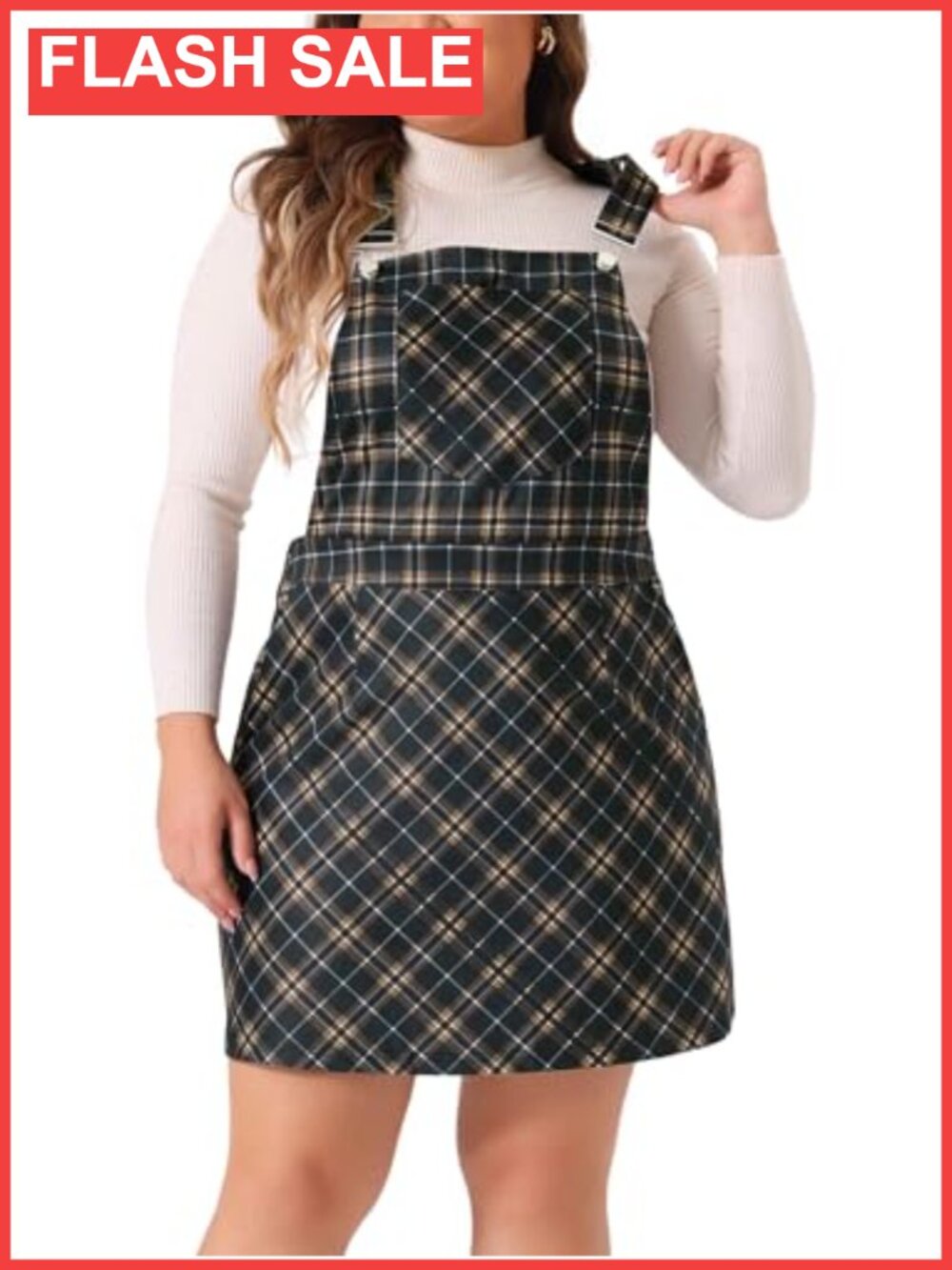 Plus Size Overall Pinafore Dress Plaid Suspender Skirt Above Knee